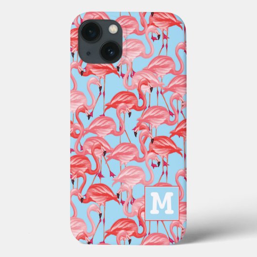 Hellrosa Flamingos auf blau | Anfänglich hinzufüge Case-Mate iPhone Hülle (Rückseite)