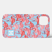 Hellrosa Flamingos auf blau | Anfänglich hinzufüge Case-Mate iPhone Hülle (Rückseite (Horizontal))