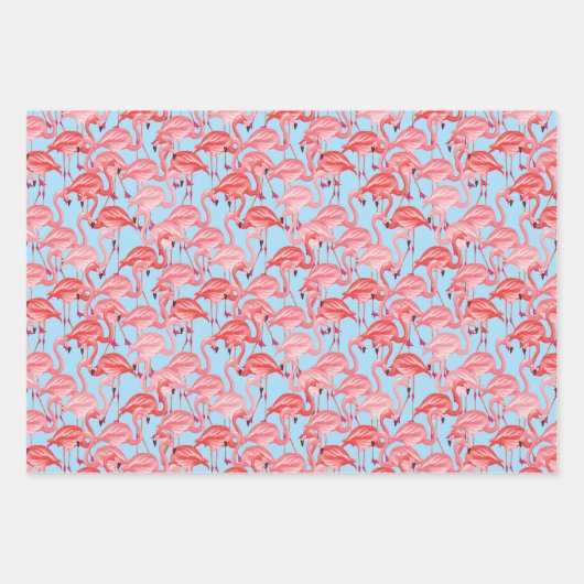 Hellrosa Flamingos auf blau Geschenkpapier Set (Vorderseite 2)