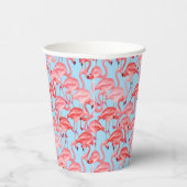 Hellrosa Flamingos auf blau Pappbecher (Rechts)