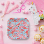 Hellrosa Flamingos auf blau Pappteller (Party)