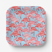 Hellrosa Flamingos auf blau Pappteller (Vorderseite)