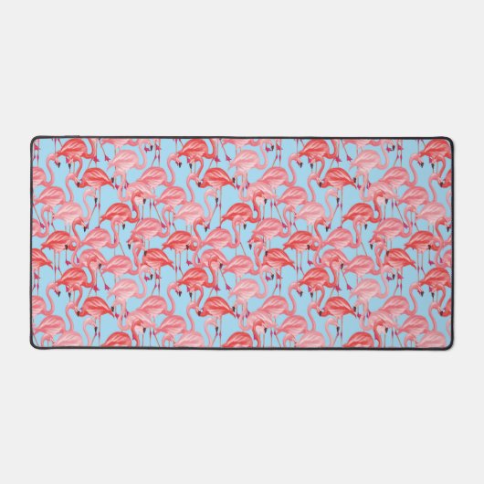 Hellrosa Flamingos auf blau Schreibtischunterlage (Vorderseite)