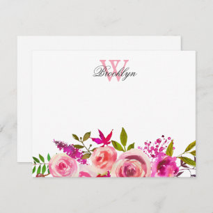 Hellrosa Floral Botanisch Mit Monogramm Dankeskarte