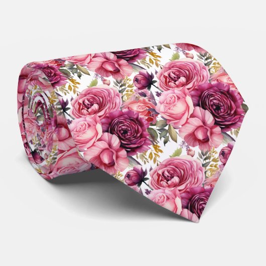 Hellrosa Floral Watercolor Neck Tie Krawatte (Gerollt)