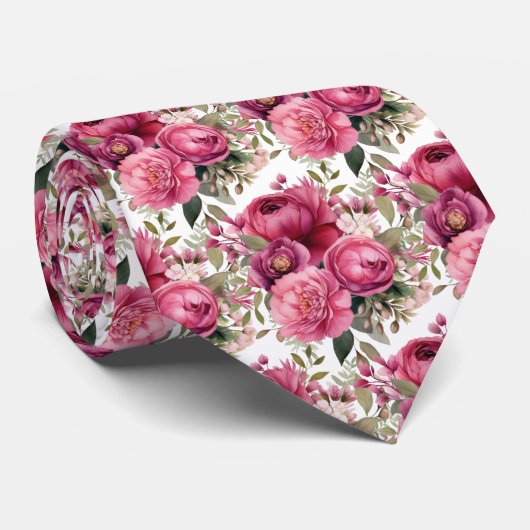 Hellrosa Floral Watercolor Neck Tie Krawatte (Gerollt)