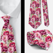 Hellrosa Floral Watercolor Neck Tie