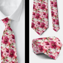 Hellrosa Floral Watercolor Neck Tie