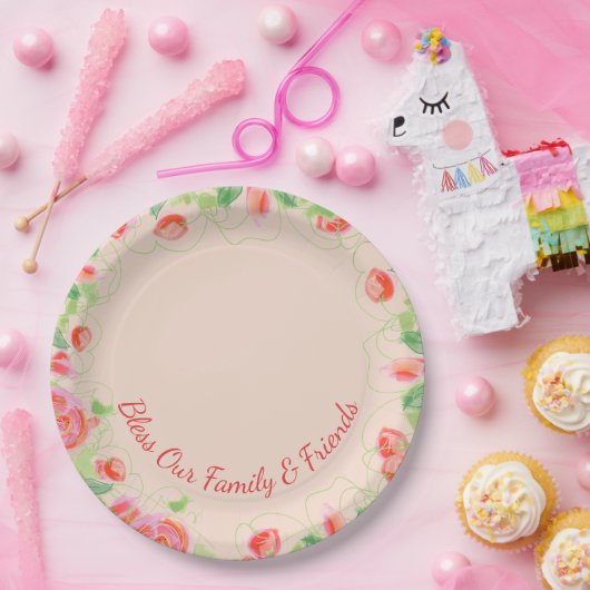 Hellrosa florale Akzentuiert Pappteller (Party)