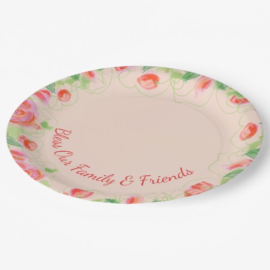 Hellrosa florale Akzentuiert Pappteller (Schrägansicht)