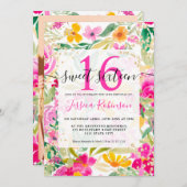 Hellrosa florale Aquarellfarben Goldener Chic Swee Einladung (Vorne/Hinten)