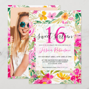 Hellrosa florale Aquarellfarben Goldener Chic Swee Einladung