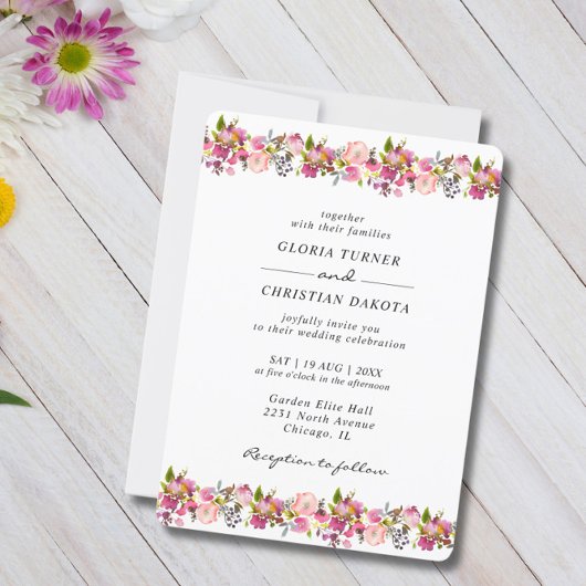 Hellrosa, florale Grenze Hochzeit abgerundete Kant Einladung