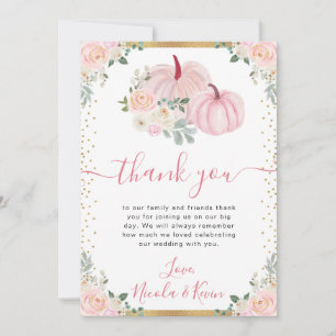 Hellrosa Florale Kürbisse Herbsthochzeit Dankeskarte