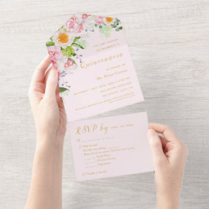 Hellrosa florale RSVP-Trifold-Event-Einladung All In One Einladung