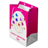 Hellrosa Flower Happy Valentines Medium Bag Mittlere Geschenktüte (Rückseite Schrägansicht)