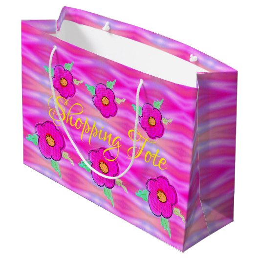 Hellrosa Flower Shopping Große Geschenktüte (Rückseite Schrägansicht)