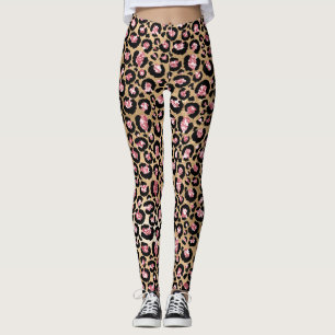 Hellrosa Folie & Gold Glam Glitter Leopardenflecke Leggings