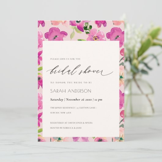 Hellrosa Fun Aquarellfarben Brautparty Einladung (Stehend Vorderseite)