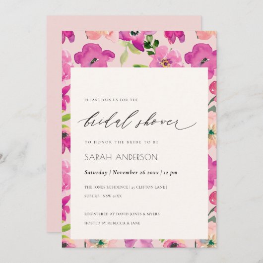 Hellrosa Fun Aquarellfarben Brautparty Einladung (Vorne/Hinten)