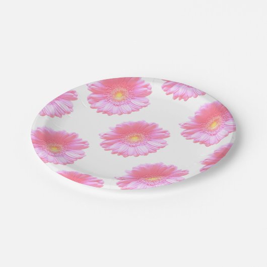 Hellrosa Gänseblümchen Pappteller (Schrägansicht)
