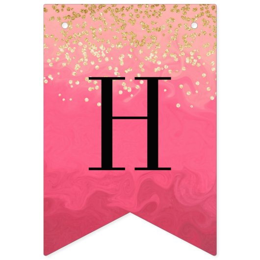 Hellrosa Geburtstag mit goldenem Glitzer Wimpelkette (Zweite Fahne)