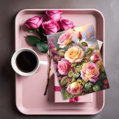 Hellrosa Gelbe Rosen Floral Wasserfarbe Karte