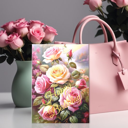 Hellrosa Gelbe Rosen Floral Wasserfarbe Karte