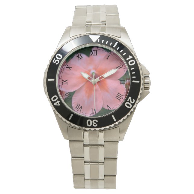 hellrosa Gemeinschaftsgarten Blume Armbanduhr (Vorderseite)