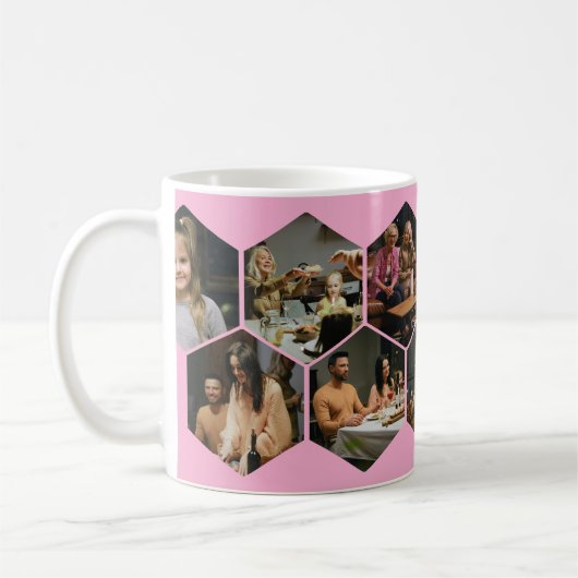Hellrosa geometrische Sechseck-Foto-Collage Kaffeetasse (Links)