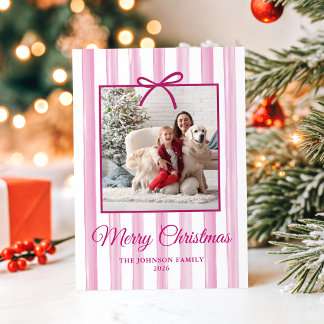 Hellrosa gestreifte Weihnachtsfoto Feiertagskarte