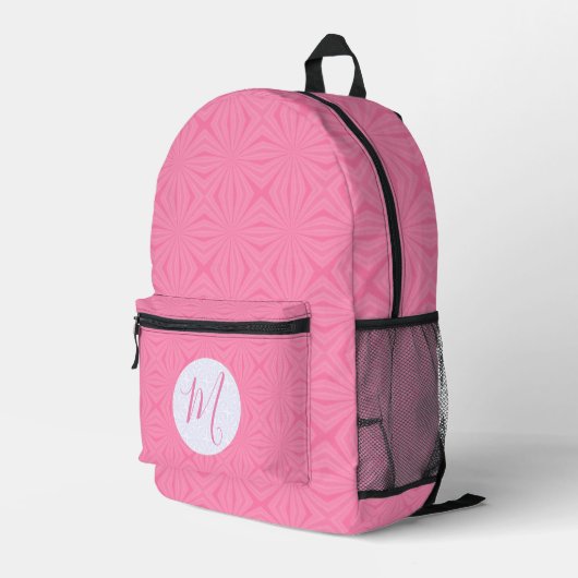 Hellrosa gewellte Quadrate Personalisierte Initial Bedruckter Rucksack (Rückseitige Ecke Rechts)