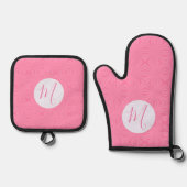 Hellrosa gewellte Quadrate Personalisierte Initial Ofenhandschuh & Topflappen-Set (Vorderseite)