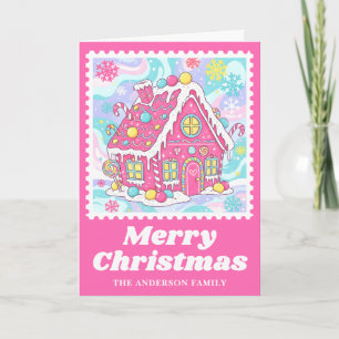 Hellrosa Gingerbrot House Briefmarke Postage Feiertagskarte