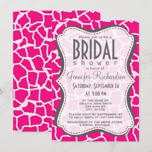 Hellrosa Giraffe Tierdruck Einladung (Vorne/Hinten)