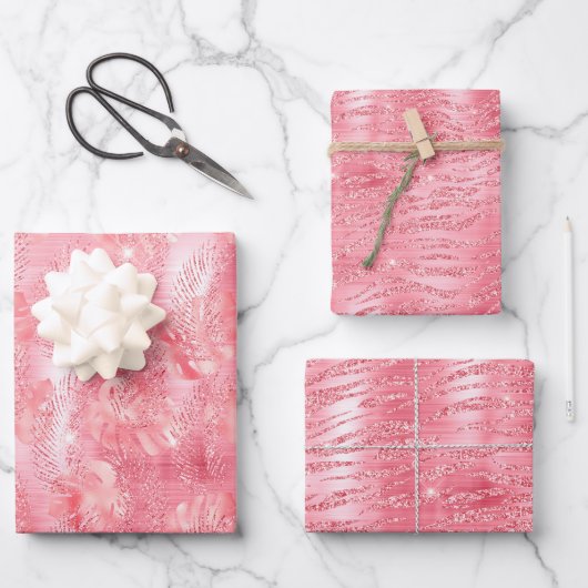 Hellrosa Glam Animal Print Geschenkpapier Set (Vorderseite)