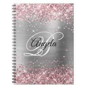 Hellrosa Glitter Metallic Silber Fancy Monogramm Notizblock