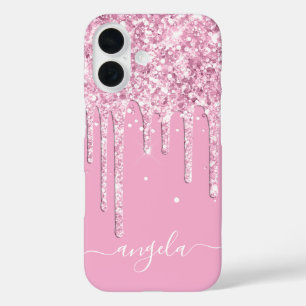 Hellrosa Glitter-Tropfen Glam-Signatur iPhone 16 Hülle