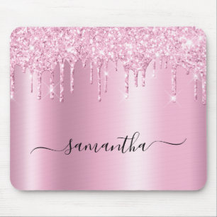 Hellrosa Glittertropfen Schimmer Glam Name Mousepad