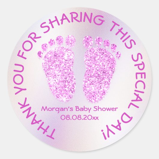 Hellrosa Glitzer Feet Baby Dusche Gefallen Vielen Runder Aufkleber (Vorderseite)