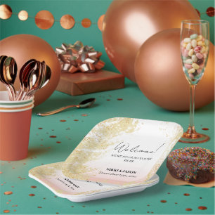 Hellrosa Glitzer Golden Splash Hochzeit Willkommen Pappteller