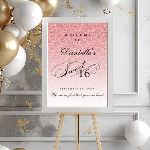 Hellrosa Glitzer Sweet 16 Personalisierter Empfang Poster