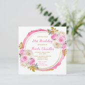 Hellrosa Gold Elegante Blume Geburtstagsparty Einladung (Stehend Vorderseite)