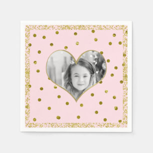 Hellrosa Gold Glitter Herz Foto personalisiert Serviette