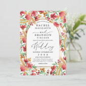 Hellrosa Golden Yellow Floral Arch Wedding Einladung (Stehend Vorderseite)