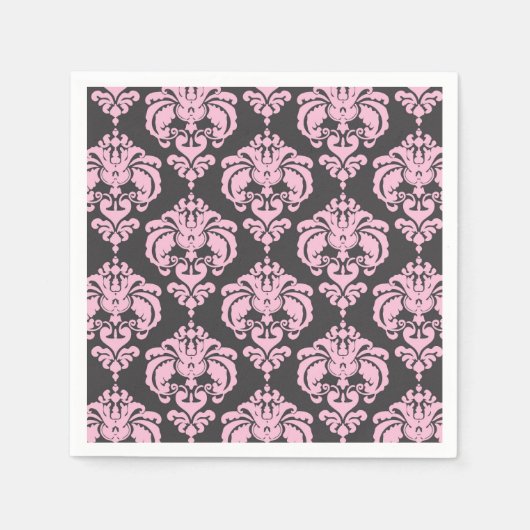 Hellrosa Grau Damaske Chic Muster Elegantes Party Serviette (Vorderseite)