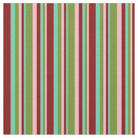 Hellrosa, Grün, Aquamarine und Maroon Lines Stoff (Nahaufnahme)