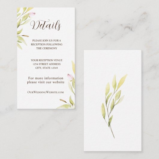 Hellrosa grüne Blume Blätter Einfaches Design Begleitkarte (Vorne/Hinten)