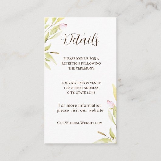 Hellrosa grüne Blume Blätter Einfaches Design Begleitkarte (Vorderseite)