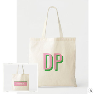 Hellrosa + Grüne Monogramm-Brautjungfer Tragetasche